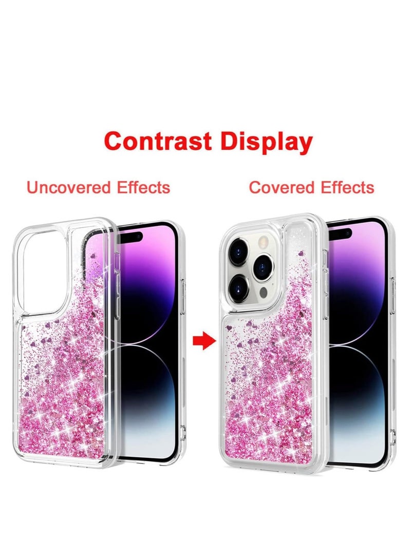 كايس كلوب جراب سائل لامع لهاتف iPhone 15 Pro Max - تصميم قلب وردي لامع، غطاء TPU شفاف مقاوم للصدمات، مقاس 6.7 بوصة - Image 3