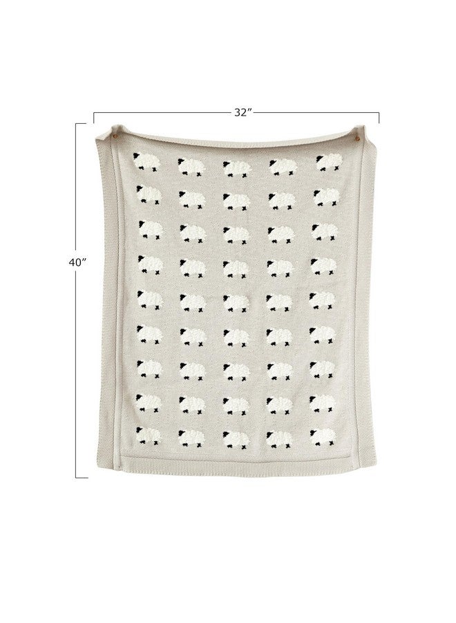 Creative Co-Op Grey Cotton Knit Sheep Blanket - Image 2