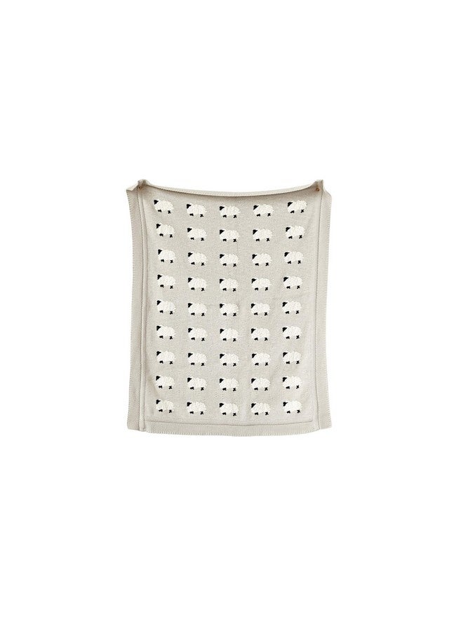 Creative Co-Op Grey Cotton Knit Sheep Blanket - Image 1