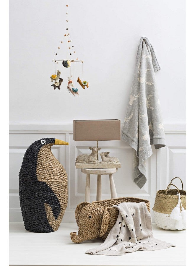 Creative Co-Op Grey Cotton Knit Sheep Blanket - Image 5