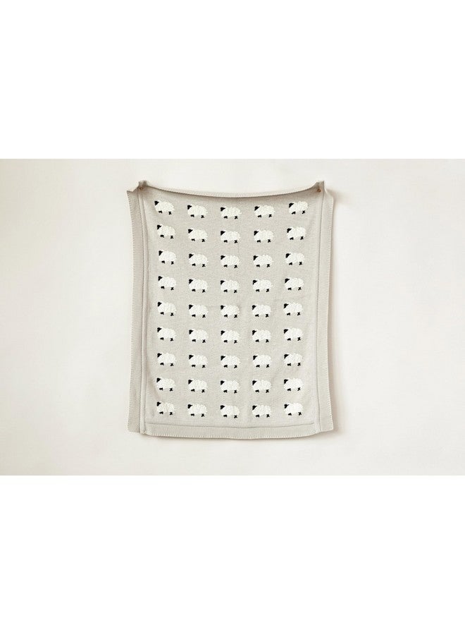 Creative Co-Op Grey Cotton Knit Sheep Blanket - Image 4