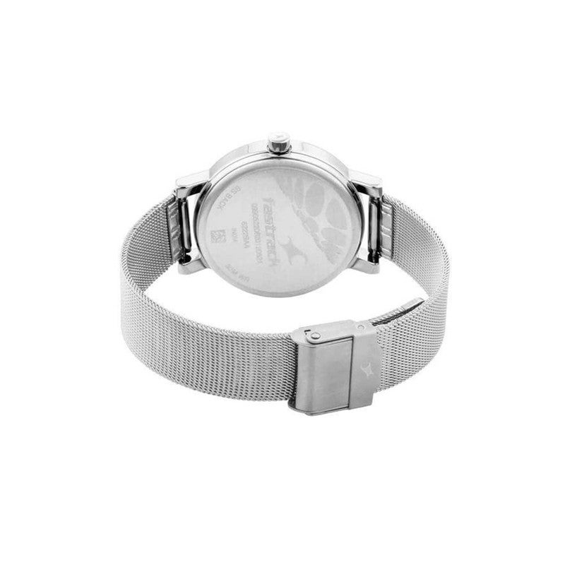 Fastrack Bare Basics Women's Quartz Analog Watch | Blue Abstract Wave Dial with Silver Stainless Steel Mesh Strap | Modern Minimalist Style - 6222SM02 - Image 2