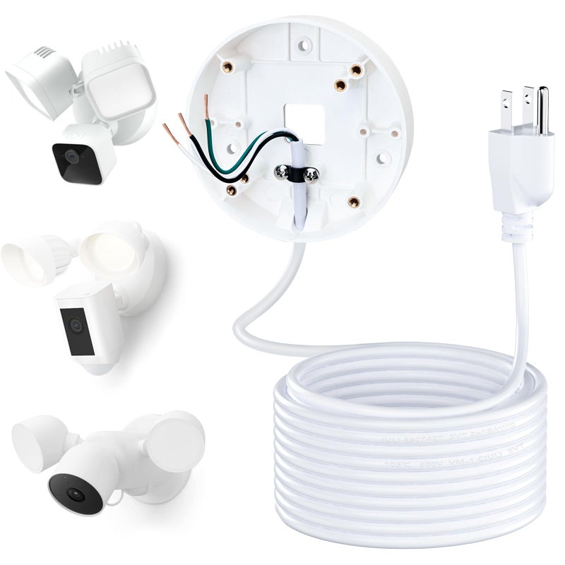 CaGuan Power Cable and Plugin Mount for Floodlight Cams Compatible with Floodlight Cam Wired ProPlus Blink Wired Floodlight Camera Electrical Box with 20ft Weatherproof Cable 2in1 Mount and Cord Set - Image 2