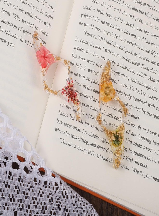 Exclaith 2 Pcs Book Page Holders for Reading Dried Flower Resin Transparent Bookmark Thumb Book Page Holder Finger Ring Opener Books Reading Accessories Handmade Flower Bookmark for Lovers Gift Reader Bookworm - Image 5