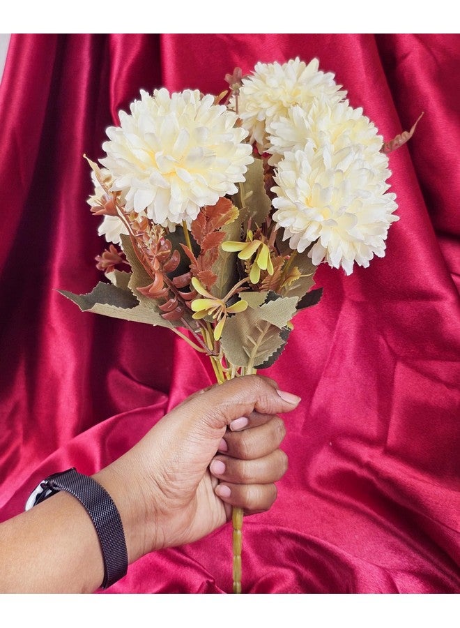 Satyam Kraft 1 Pc Artificial Dahlia Flower Bunch For Home Decor, Gifting, Flowers Decorative Items For Wedding, Birthday,Festivals, Table Top Decoration Raksha Bandhan(Without Vase Pot) (Off White)  - Image 5