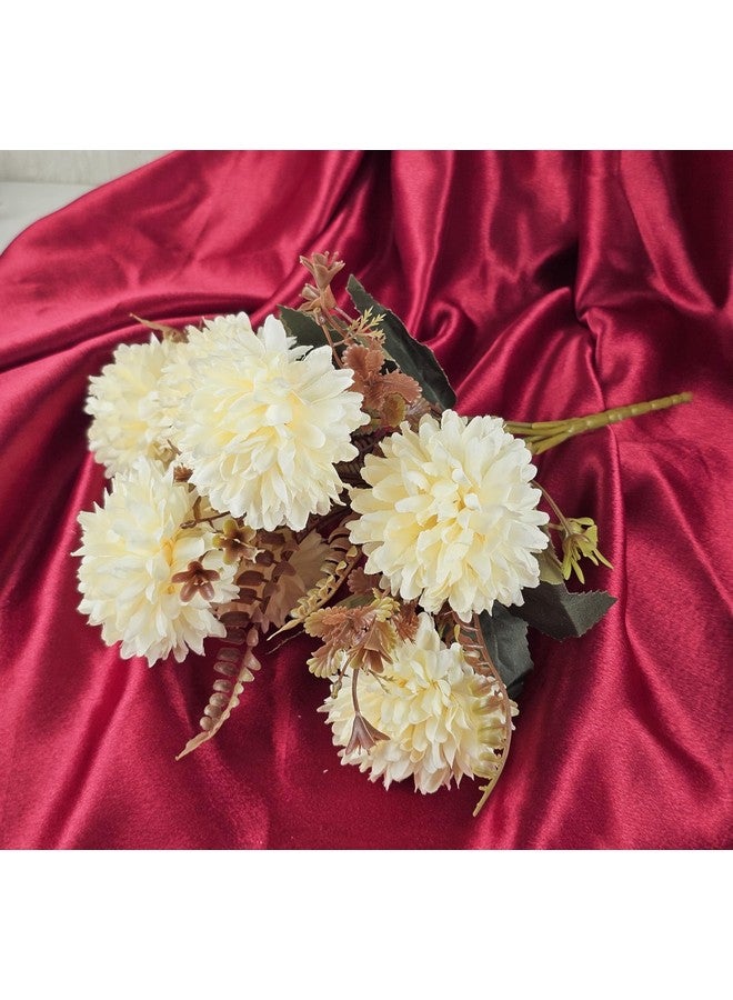 Satyam Kraft 1 Pc Artificial Dahlia Flower Bunch For Home Decor, Gifting, Flowers Decorative Items For Wedding, Birthday,Festivals, Table Top Decoration Raksha Bandhan(Without Vase Pot) (Off White)  - Image 3
