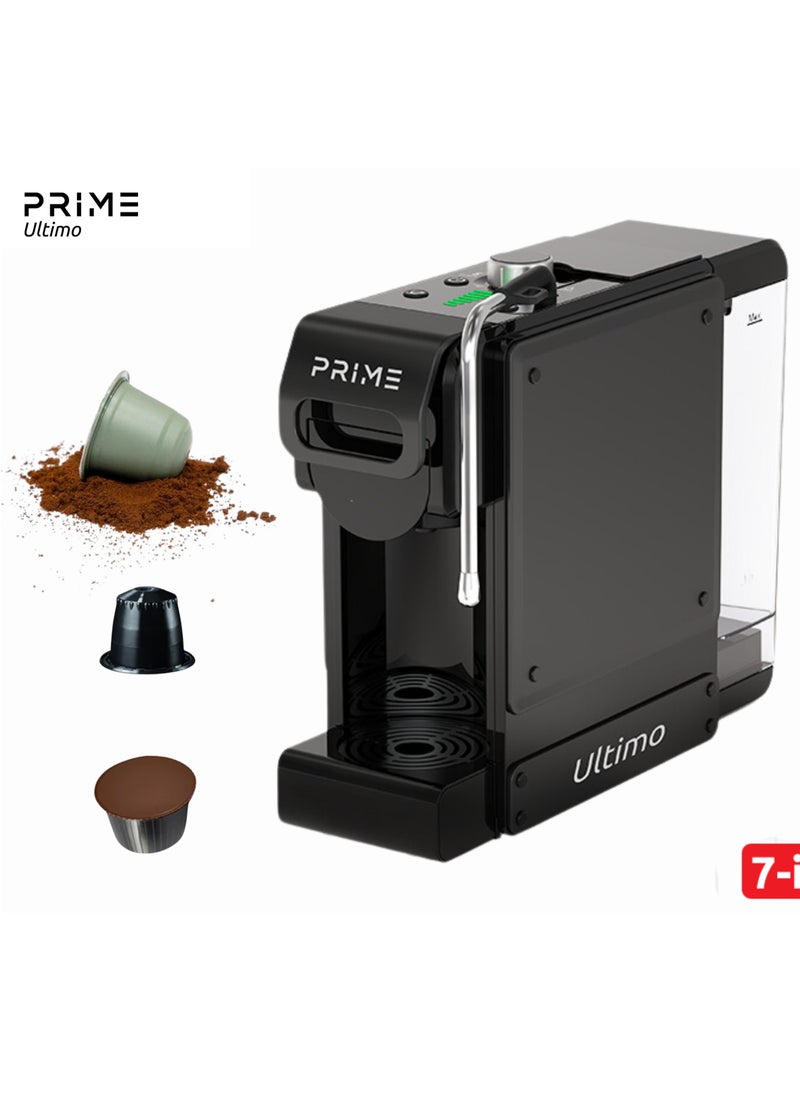 PRIME TECH - PRIME 7 in 1 Multifunction Espresso Coffee Machine -Milk Foam Nozzle for latte art, Coffee Maker with 1 L Water Tank, 4 Optional Adaptors, 350 ml milk pitcher included, All types of capsules & Ground espresso , Cold Brew Feature - Image 1