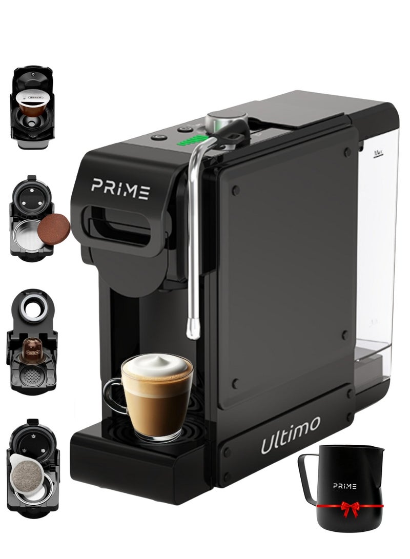 برايم تيك برايم التيمو ماكينة القهوة 7 في 1 – مكينه كوفي وماكينة تحضير القهوة متعددة الكبسولات والبن المطحون للاستخدام المنزلي، مع نظام تبخير الحليب، تحضير سريع، تصميم مدمج - Image 1