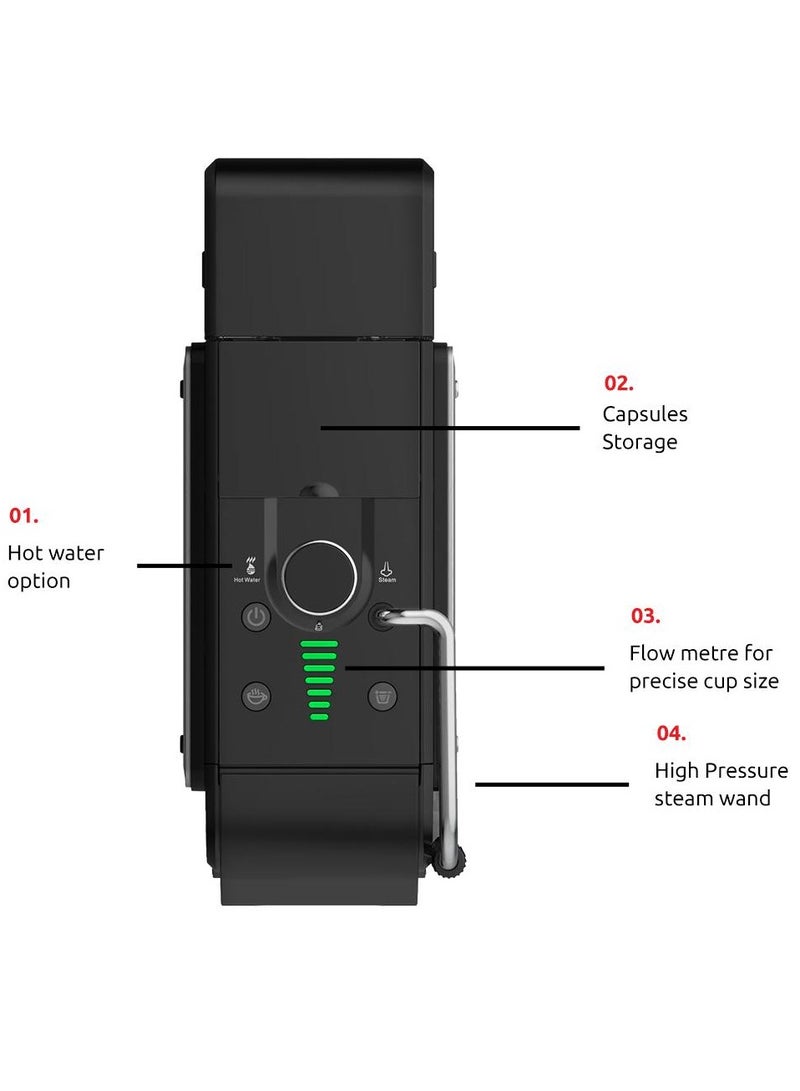 برايم تيك برايم التيمو ماكينة القهوة 7 في 1 – مكينه كوفي وماكينة تحضير القهوة متعددة الكبسولات والبن المطحون للاستخدام المنزلي، مع نظام تبخير الحليب، تحضير سريع، تصميم مدمج - Image 2