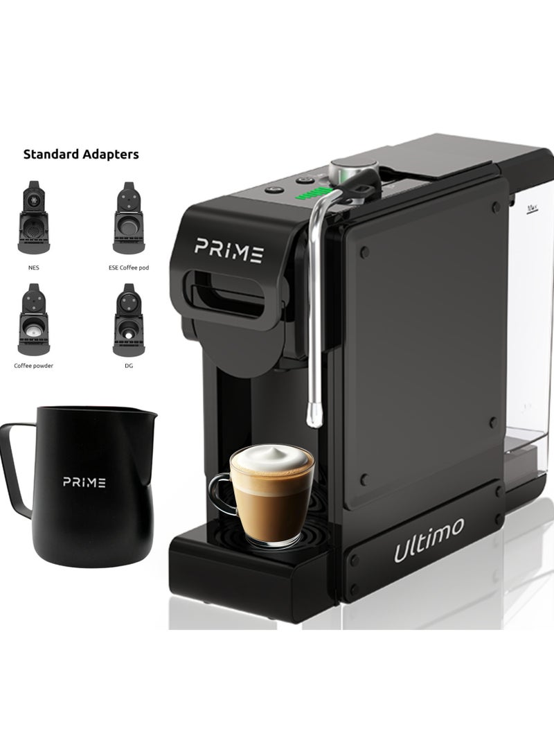 برايم تيك برايم التيمو ماكينة القهوة 7 في 1 – مكينه كوفي وماكينة تحضير القهوة متعددة الكبسولات والبن المطحون للاستخدام المنزلي، مع نظام تبخير الحليب، تحضير سريع، تصميم مدمج - Image 4