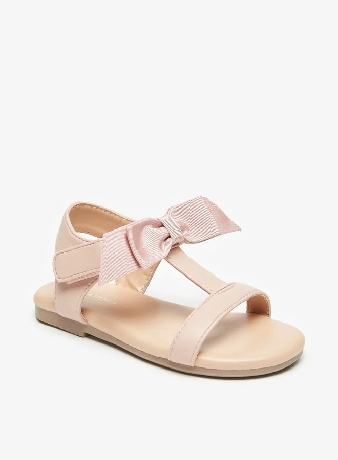 Flora Bella By Shoexpress Girl's Bow Applique Strap Sandals with Hook and Loop Closure