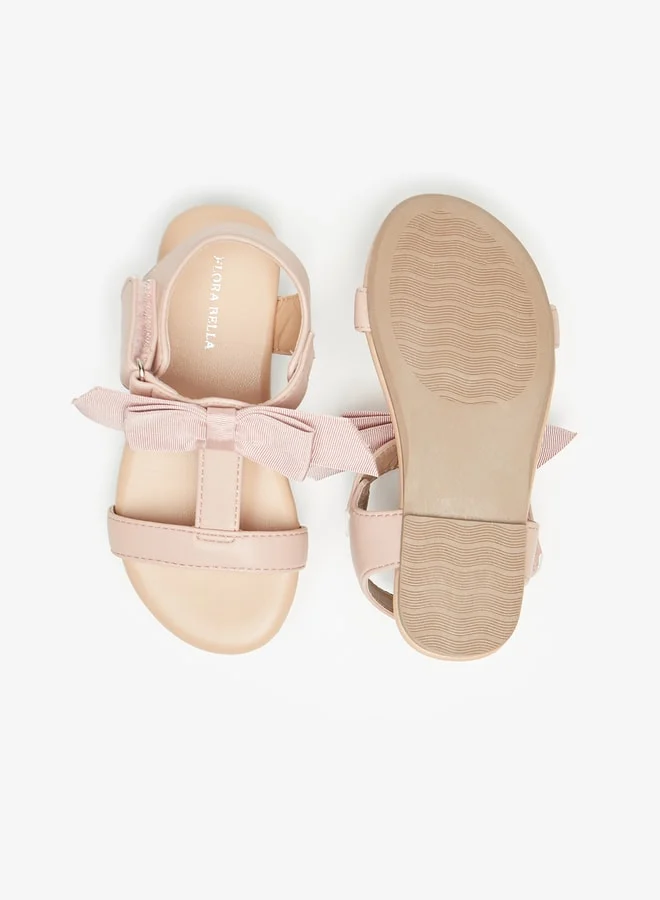 Flora Bella By Shoexpress Girl's Bow Applique Strap Sandals with Hook and Loop Closure