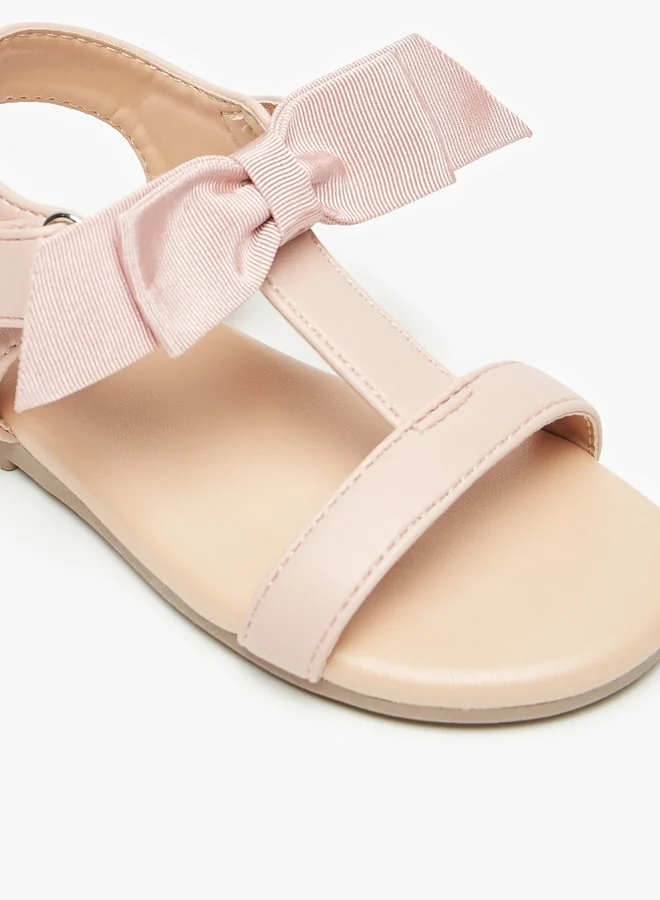 Flora Bella By Shoexpress Girl's Bow Applique Strap Sandals with Hook and Loop Closure