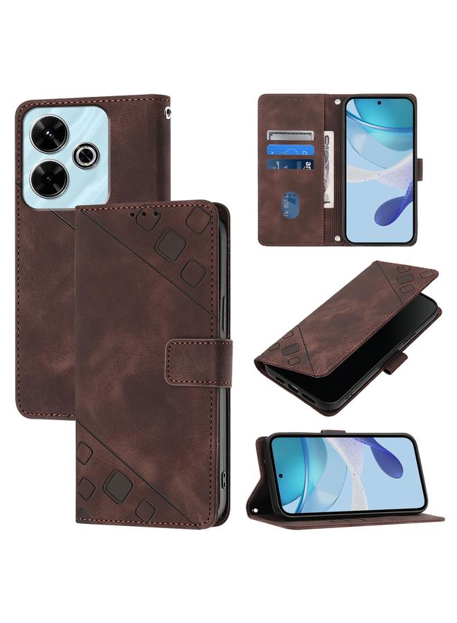 زبون جراب هاتف من الجلد المنقوش بملمس الجلد لهاتف Redmi 13 4G (بني)