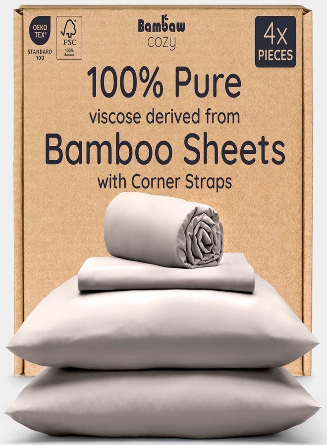 Bambaw 100% Viscose Derived from Bamboo Sheets King Size Set - 4pcs Luxury Bed Sheet Set, Best Cooling Sheets for Hot Sleepers, Soft & Breathable, Fits Up to 16'' Deep Pocket (Sand) - Image 1