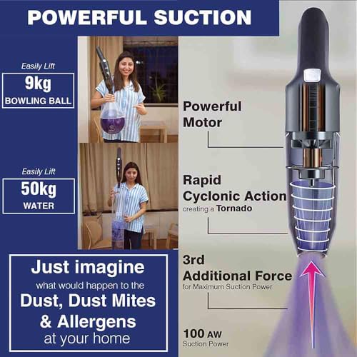 Balzano Tornado Cordless Vacuum Cleaner, Vacuum Cleaner for Home, 2-in-1 Portable Car Vacuum Cleaner, Multi-Purpose & Ultra Lightweight, Powerful Suction to Clean in One-Go, Extra Long Battery (Black) - Image 5