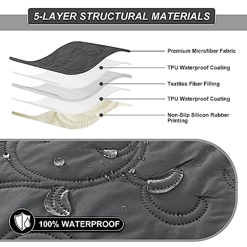 YUEANG 100% Waterproof Recliner Chair Cover, Recliner Chair Covers for Reclining Chair, Non-Slip Fabric Recliner Couch Cover for Living Room, for Pets Kids Protector, Washable (Dark Gray, 23.6") - Image 4