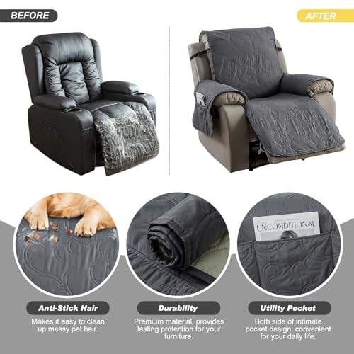 YUEANG 100% Waterproof Recliner Chair Cover, Recliner Chair Covers for Reclining Chair, Non-Slip Fabric Recliner Couch Cover for Living Room, for Pets Kids Protector, Washable (Dark Gray, 23.6") - Image 5