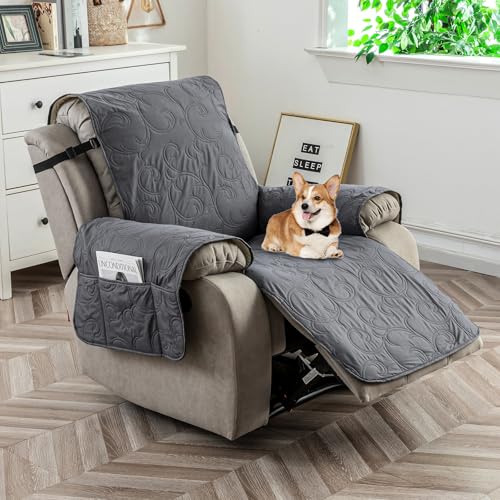YUEANG 100% Waterproof Recliner Chair Cover, Recliner Chair Covers for Reclining Chair, Non-Slip Fabric Recliner Couch Cover for Living Room, for Pets Kids Protector, Washable (Dark Gray, 23.6") - Image 2