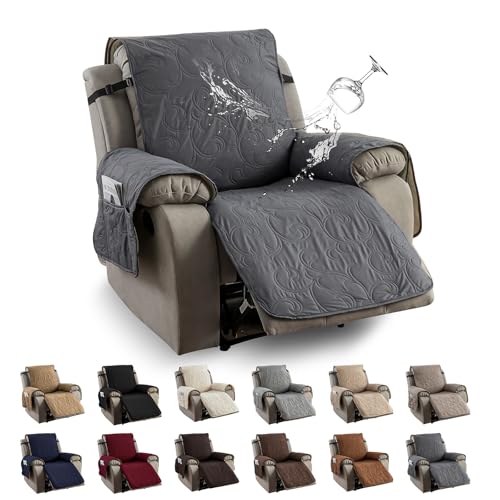 YUEANG 100% Waterproof Recliner Chair Cover, Recliner Chair Covers for Reclining Chair, Non-Slip Fabric Recliner Couch Cover for Living Room, for Pets Kids Protector, Washable (Dark Gray, 23.6") - Image 1