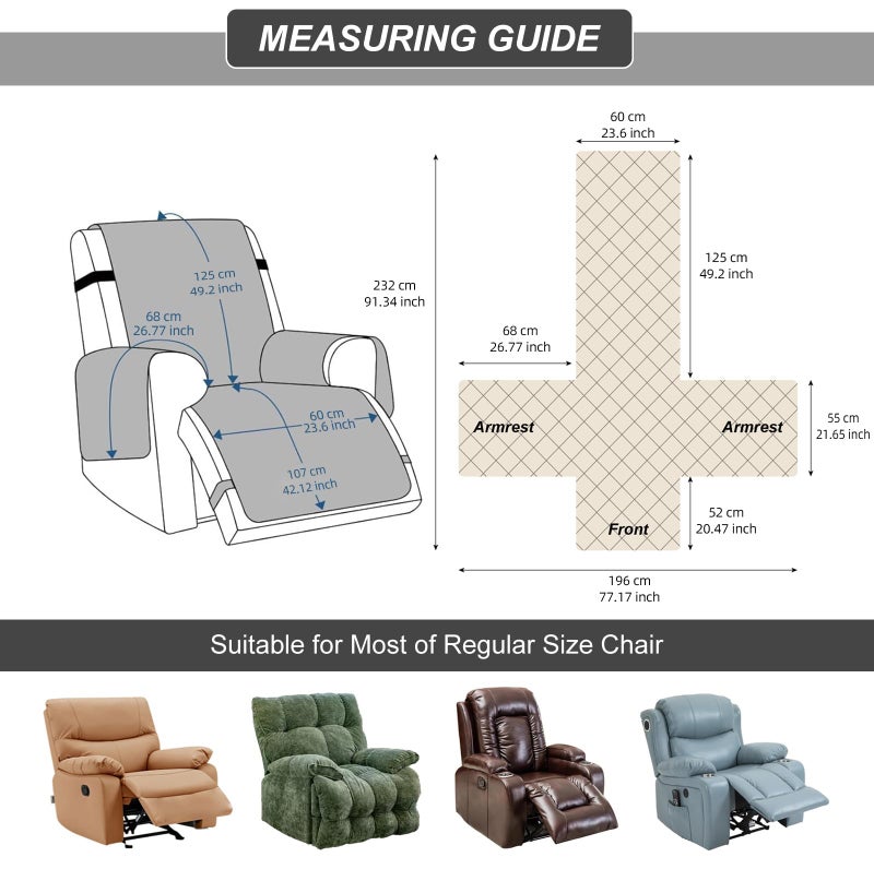 YUEANG 100% Waterproof Recliner Chair Cover, Recliner Chair Covers for Reclining Chair, Non-Slip Fabric Recliner Couch Cover for Living Room, for Pets Kids Protector, Washable (Dark Gray, 23.6") - Image 3