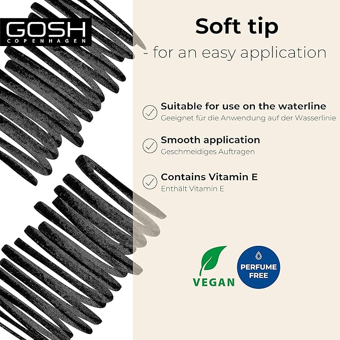 GOSH KohlEyeliner Kajal 2in1 Makeup Pen Also Suitable as Eye Shadow With Nourishing Vitamin E Easy to Apply to Top Lower Eyelid Vegan Fragrance Free Black - Image 2