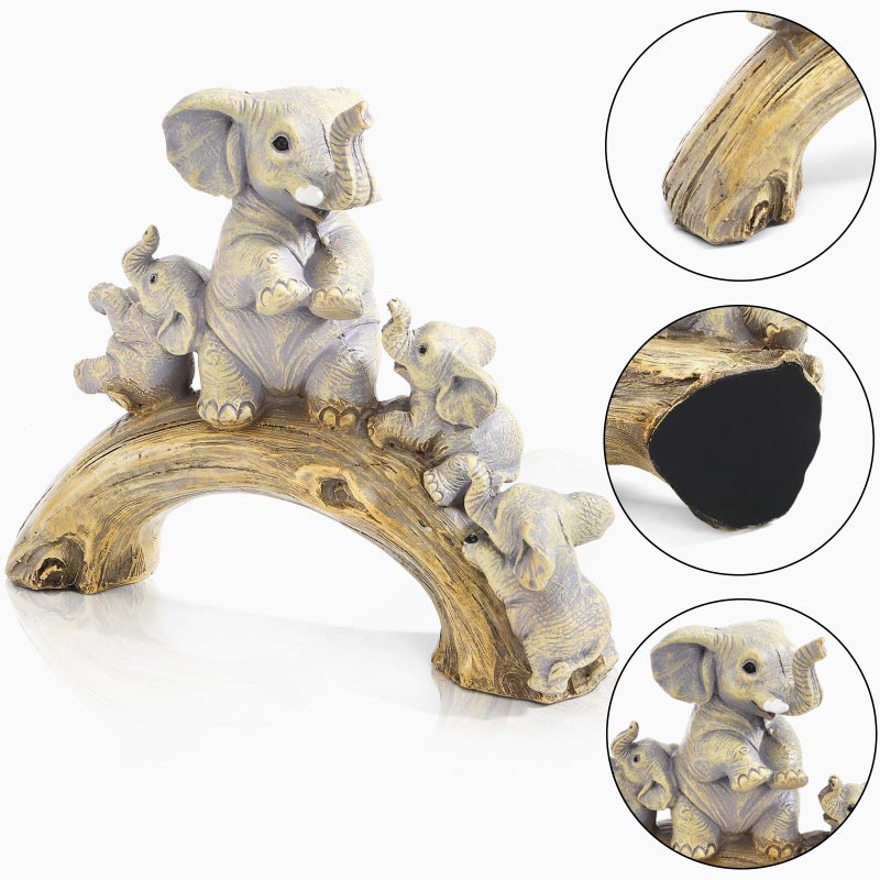 Eorbow Elephant Statue Home Decor, Cute Resin Elephants Figurine, Good Luck Elephant Gift for Women Mother's Day, Rustic Elephants Shelf Ornament Trunk up for Living Room Bedroom Office - Image 3