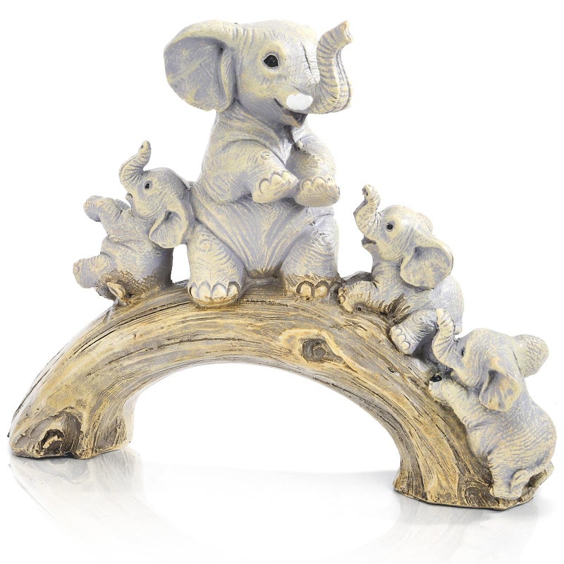 Eorbow Elephant Statue Home Decor, Cute Resin Elephants Figurine, Good Luck Elephant Gift for Women Mother's Day, Rustic Elephants Shelf Ornament Trunk up for Living Room Bedroom Office - Image 1