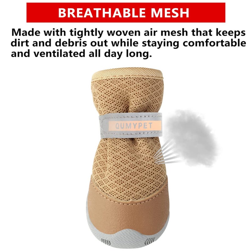 QUMY 4PCS Dog Shoes for Small Dogs, Hot Pavement Summer Puppy Dog Boots & Paw Protectors with Soft Anti-Slip Rubber Sole, Mesh Breathable Dog Booties for Hardfloors, Walking Running Khaki Size 3 - Image 3