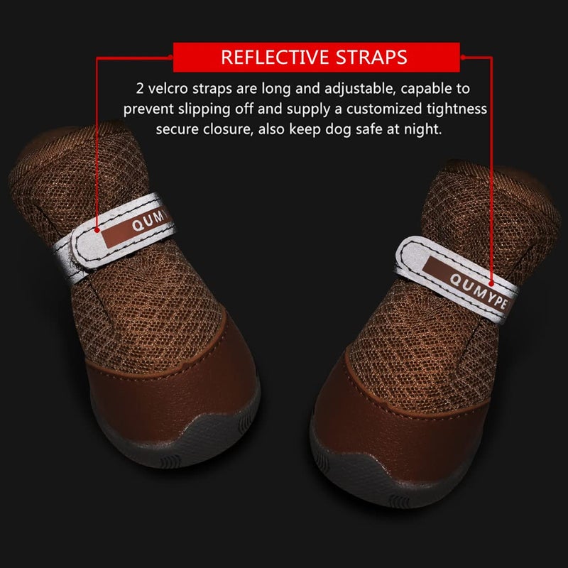 QUMY 4PCS Dog Shoes for Small Dogs, Hot Pavement Summer Puppy Dog Boots & Paw Protectors with Soft Anti-Slip Rubber Sole, Mesh Breathable Dog Booties for Hardfloors, Walking Running Khaki Size 3 - Image 5