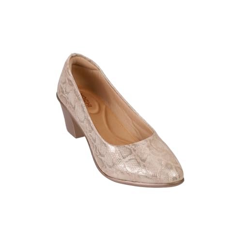 Mochi Women Gold Synthetic Leather Block Heel Formal Pump Shoes UK/4 EU/37 (31-342) - Image 3