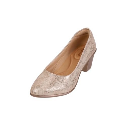 Mochi Women Gold Synthetic Leather Block Heel Formal Pump Shoes UK/4 EU/37 (31-342) - Image 1