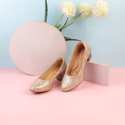 Mochi Women Gold Synthetic Leather Block Heel Formal Pump Shoes UK/4 EU/37 (31-342) - Image 2