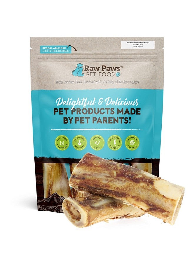 Raw Paws Smoked Beef Marrow Bones For Dogs  6 Inch, 4Ct  Packed In Usa  Beef Bones For Dogs  Free Range Bone Marrow Treats For Dogs  Dog Chew Bones For Aggressive Chewers, Dog Marrow Bone Treats - Image 1