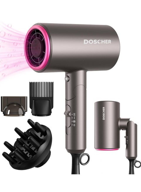 Ionic Hair Dryer 1600W Professional with Diffuser & Concentrator, Fast Drying Blow Dryer with Thermo-Control & Low Noise for Salon-Quality at Home
