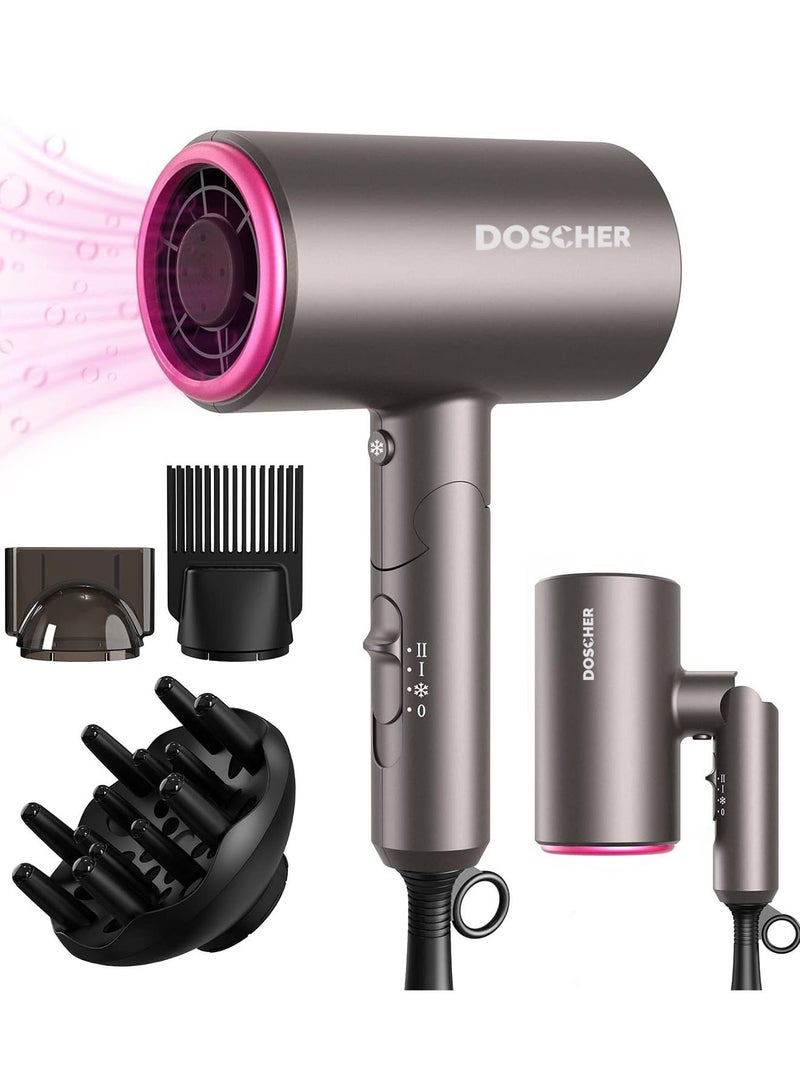 DOSCHER Ionic Hair Dryer 1600W - Fast Drying Blower Hair Dryer with Thermo-Control, Low Noise, Includes Hair Diffuser and Concentrator for Perfect Styling - Image 1