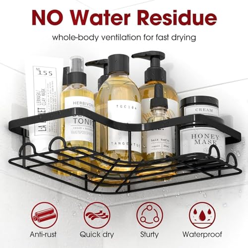 JIALTO 2 Pcs Bathroom Corner Shelves, Metal Bathroom Shelf for Wall, Black Bathroom Organiser, Wall Mounted Bathroom Rack and Corner (Black) - Image 5
