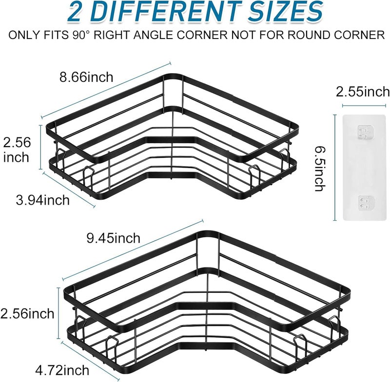 JIALTO 2 Pcs Bathroom Corner Shelves, Metal Bathroom Shelf for Wall, Black Bathroom Organiser, Wall Mounted Bathroom Rack and Corner (Black) - Image 4