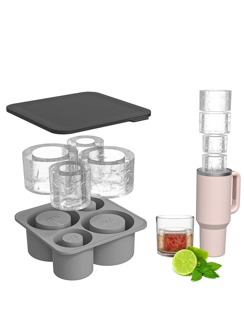 HomKawt Ice Cube Mold Silicone Ice Cube Tray for 20-30-40 oz Tumbler Cup, Slow Melting Ice Mold with Lid, Easy Release Ice Maker，Suitable for Beverages and Whiskey-Grey - Image 1