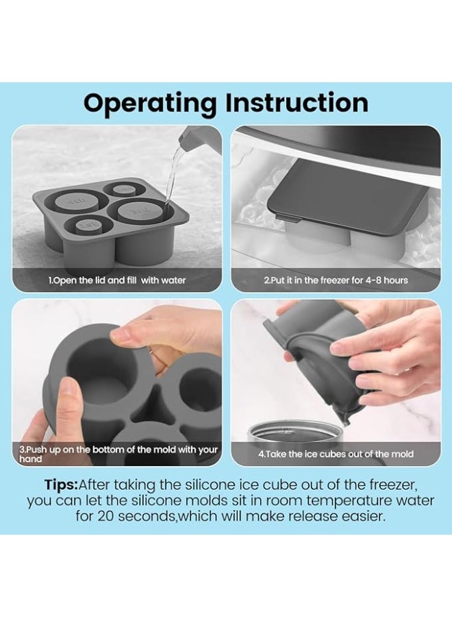 HomKawt Ice Cube Mold Silicone Ice Cube Tray for 20-30-40 oz Tumbler Cup, Slow Melting Ice Mold with Lid, Easy Release Ice Maker，Suitable for Beverages and Whiskey-Grey - Image 5