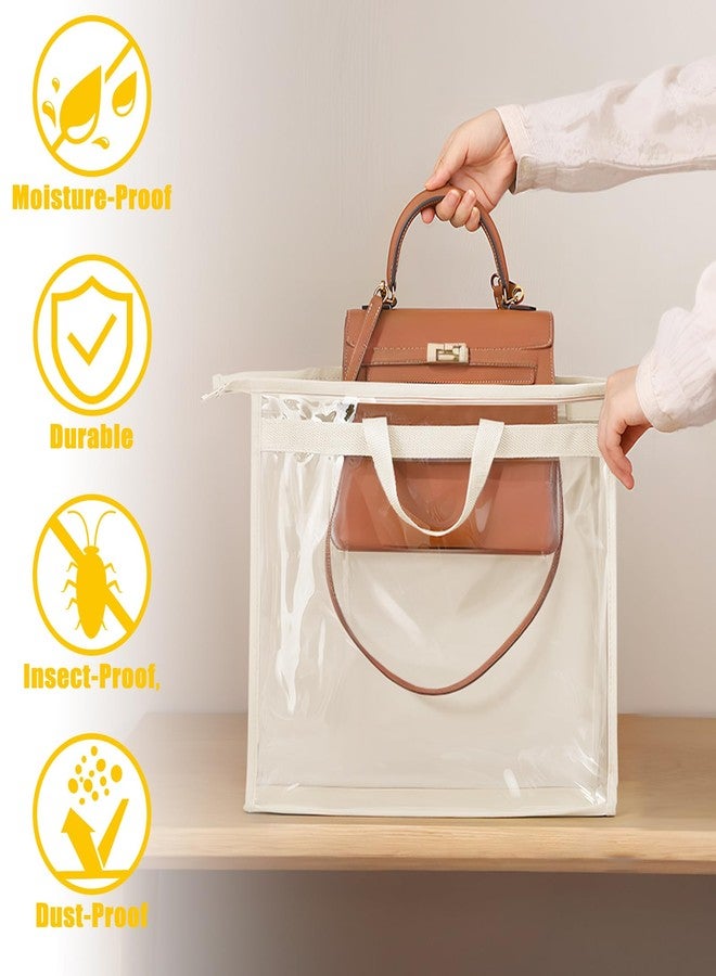MOAMUN 12PC Dust Bags for Handbags with 12 Hooks, Clear PVC Handbag Storage Dust Bags with Zippers and Handles, Plastic Hanging Dust Cover Bag Holder Purse Storage Organizer for Closet (3 Size) - Image 3