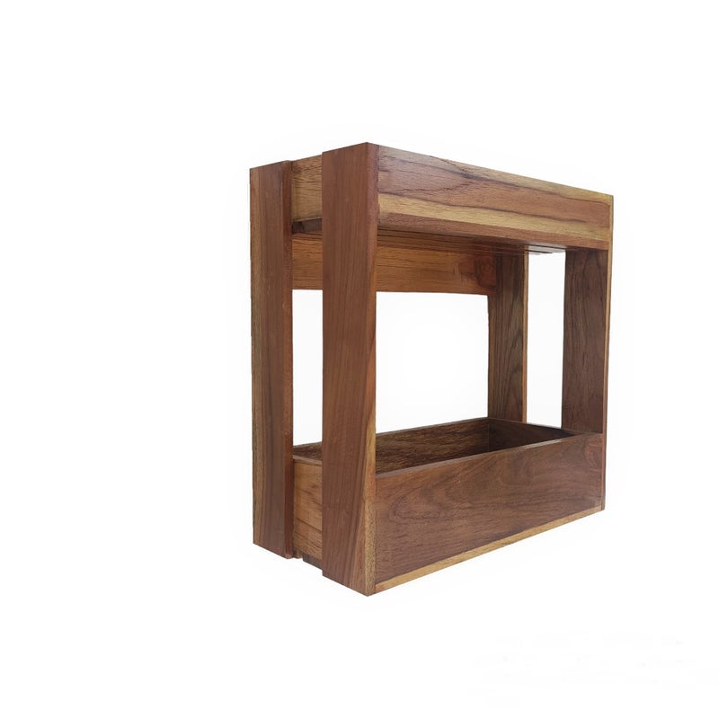 TEAKWOODKART Teakwood Make Bathroom Utility Shampoo Rack, Shelves with Natural Teakwood Brown Color, L 12 x B 4.5 x H 11 inches, BT013  - Image 4