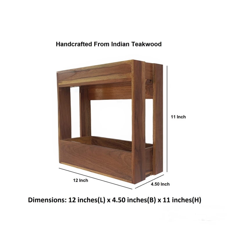 TEAKWOODKART Teakwood Make Bathroom Utility Shampoo Rack, Shelves with Natural Teakwood Brown Color, L 12 x B 4.5 x H 11 inches, BT013  - Image 2