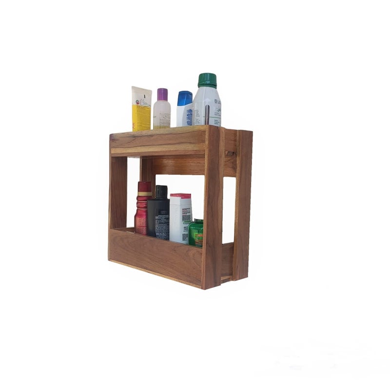 TEAKWOODKART Teakwood Make Bathroom Utility Shampoo Rack, Shelves with Natural Teakwood Brown Color, L 12 x B 4.5 x H 11 inches, BT013  - Image 5