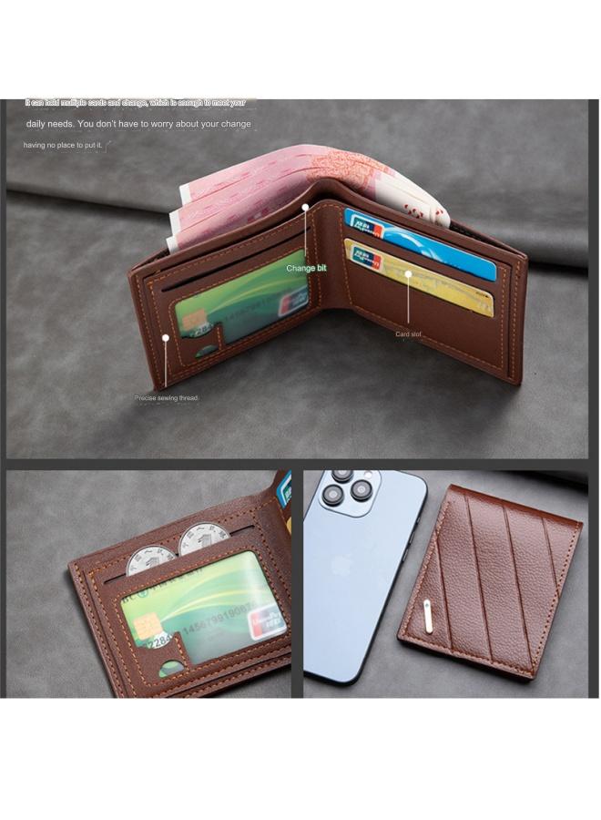 Men's Ultra-thin Short Wallet With Multiple Card Slots, Soft Wallet, Light Brown  - Image 3