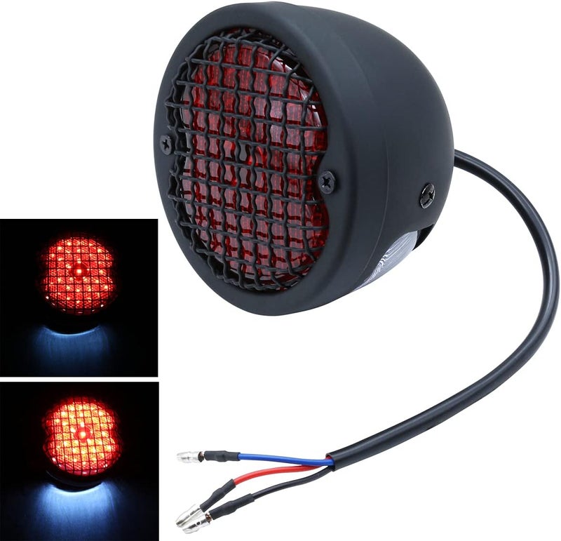FATECIM Round Motorcycle LED Tail Light with Red Lens and Grille for Harley, Honda, Yamaha, Suzuki, Kawasaki - Image 1