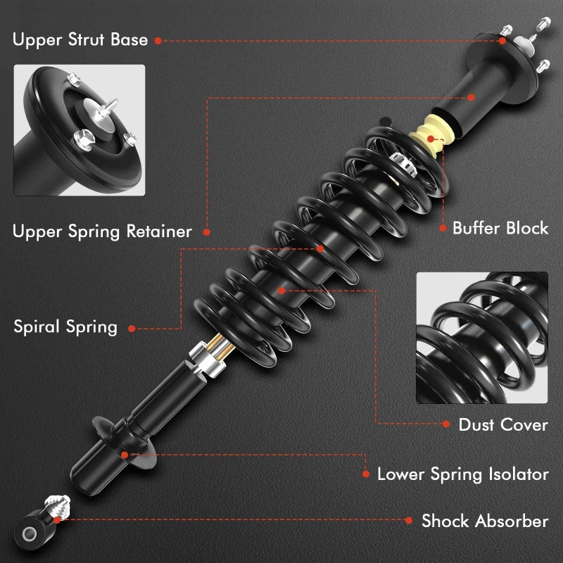 A-Premium Rear Load Adjusting Towing Shocks Absorbers with Coil Springs - Compatible with Chevrolet Silverado 1500, Tahoe and GMC Sierra 1500, Yukon and Dodge Ram 1500 and Nissan Titan - 2PCS Set - Image 2