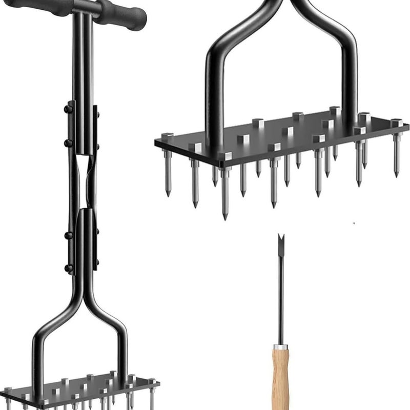 ROUNY Lawn Aerator Spike Metal Manual DethAatching Soil Aerating Lawn with 15 Iron Spikes, Pre-Assembled Grass Aerator Tools for Yard, Lawn Aeration, Garden Tool, Revives Lawn Health. - Image 1