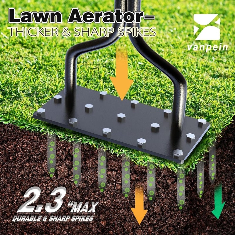 ROUNY Lawn Aerator Spike Metal Manual DethAatching Soil Aerating Lawn with 15 Iron Spikes, Pre-Assembled Grass Aerator Tools for Yard, Lawn Aeration, Garden Tool, Revives Lawn Health. - Image 4