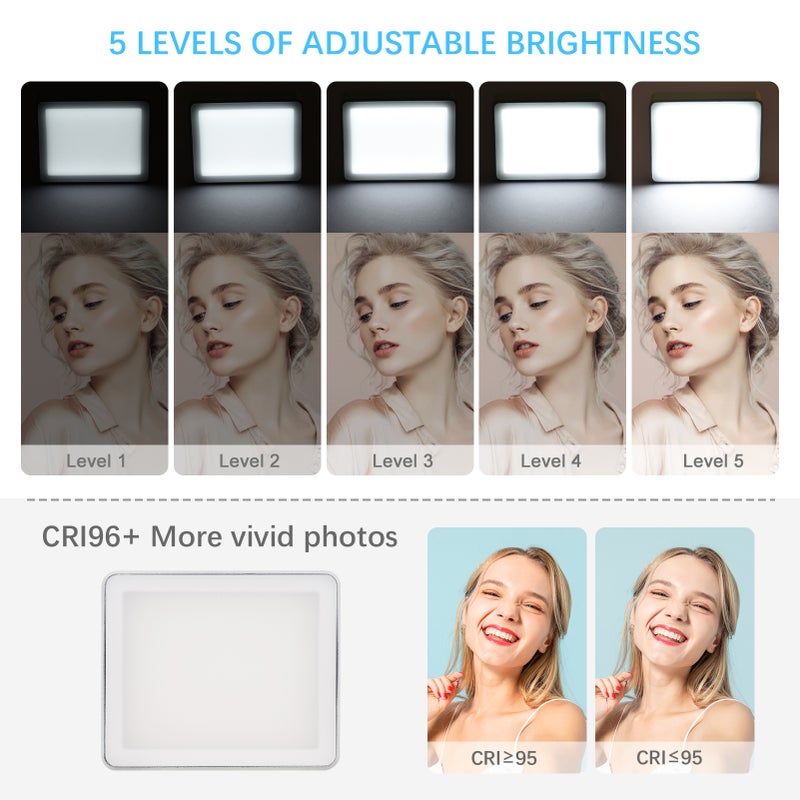 NiceFoto SL-60B Pocket LED Video Light Video Conference Lighting 5 Levels Adjustable Brightness 5600K CRI96+ Built-in Battery with Computer Clamp USB Charging Cable Carry Bag for Vlog Live Streaming - Image 2